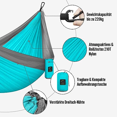 Grassman Camping Hammock Double & Single Portable Hammock with Tree Straps, Lightweight Nylon Parachute Hammocks Camping Accessories Gear for Indoor Outdoor Backpacking, Travel, Hiking, Beach - color: Sky Blue & Grey, size: One Person