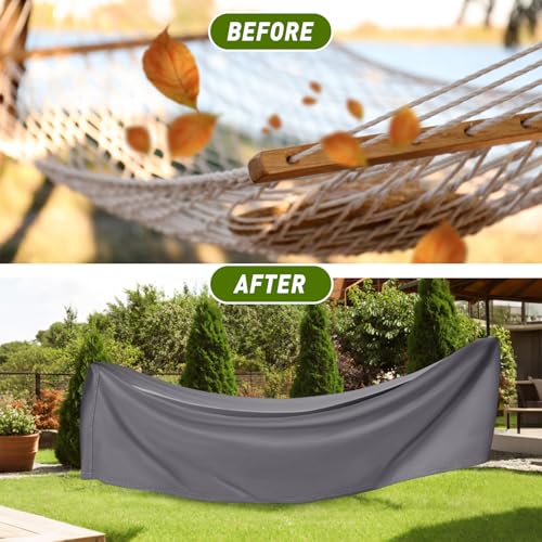 Tranqun Hammock Cover 188" W x 58" D x 20" H, Fits 14-16 ft Hammock Stand, Heavy Duty 420d Oxford Waterproof UV Resistant Outdoor Patio Cover with Adjustable Buckle Straps, Double Stitched Seam(Gray) - color: Grey