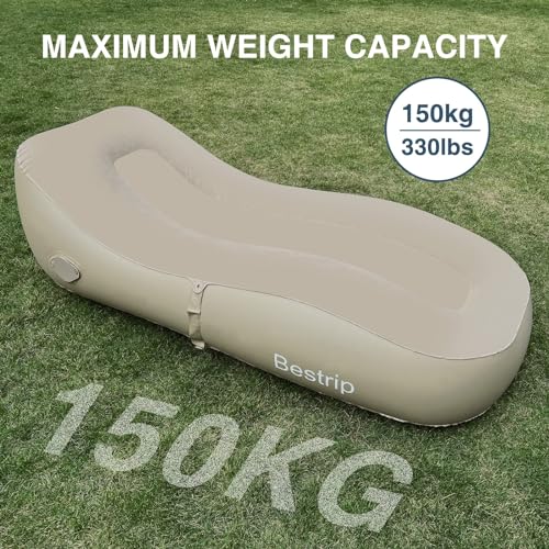 Bestrip Auto Inflatable Couch Lounger, Air Mattress Sofa Bed with Rechargeable Air Pump - color: Khaki, size: Single