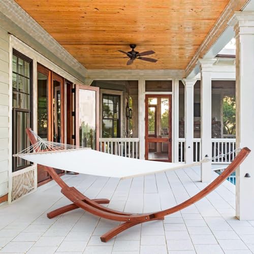 ECOTOUGE 12 FT Hammock with Stand, Single Person Heavy Duty Hammock Stand, Large Hammock Bed for Porch, Patio, Balcony, Garden, Backyard, White-Yellow - size: 12ft