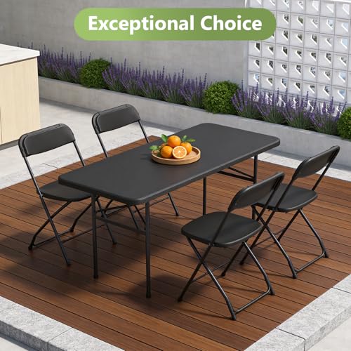 4ft Folding Table, Heavy Duty Plastic Card Table with Foldable Steel Legs, Metal Frame Support up to 400 lb, Portable for Indoor, Outdoor, Picnic, Camping, Dining, Party, Black - color: Black, size: 4FT