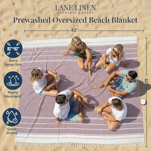 LANE LINEN Picnic Mat for Beach Vacation Essentials - Large Outdoor Blanket,Quick Dry and Pre-Washed, Soft Comfort, Perfect for Family Vacations, Park Relaxation, Sand Lounge – Wistful Mauve - color: 33: Wistful Mauve, size: Beach Blanket (80" x 80")