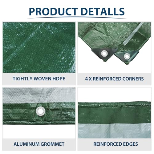 Tarp Waterproof 10x12 Multi-Purpose Green Camping Tarps 8Mil Thick with Reinforced Grommets for Under Pool, Emergency Rain Cover Outdoor - size: 10×12 Ft