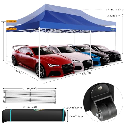 COBIZI 13x26 Pop up Canopy Tent 13x26 Canopy with 6 Sidewalls Waterproof Heavy Duty Commercial Canopy Tent for Parties Outdoor Garden Gazebo, Carry Bag with Wheel(13x26ft, Dark Blue) - color: Dark Blue, size: 13X26FT 6 Sidewalls