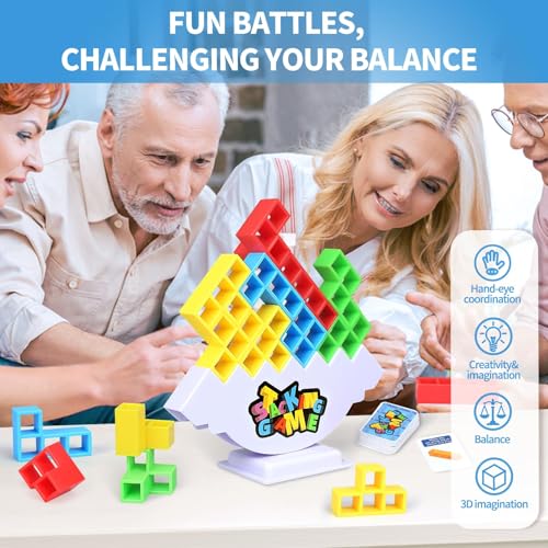 BBnote 48PCS Stack Game for Adult & Kids, Tetra Board Tower Games for Family Travel Party, 2 Players Balance Stacking Toy Attack, Team Toys Building Block - size: 48PCS - Storage Box