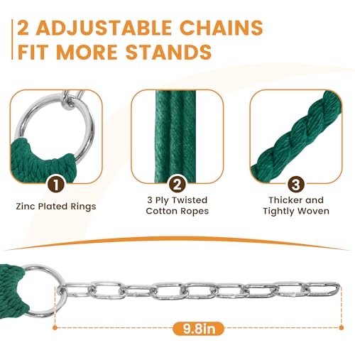 Lazy Daze Hammocks 12FT Double Rope Hammocks, 2 Person Hand Woven Cotton Hammock with Spreader Bar for Outside, Patio, Poolside, FIT 13-15 FT Stand, Max 450 Lbs, Green, 141 x 57 inches - color: Green