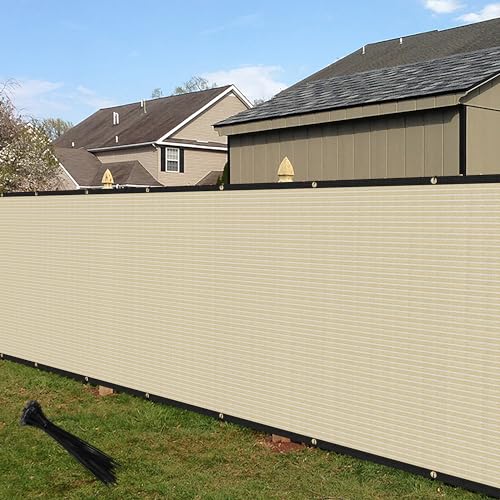 ECOOPTS 6'x2' Privacy Fence Screen Windscreen with Copper Grommets, Fit for Commercial Fence and Residential Garden Outdoor 90% UV Blockage, Cable Zip Ties Included (Beige) - color: Beige, size: 6'x2'