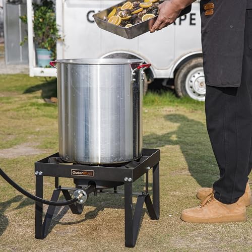 OuterMust Outdoor Propane Burner Heavy Duty Propane Gas Stoves for Cooking with 10 PSI Regulator and Cast Iron Braided Holes Perfect for Home Brewing, Crawfish Boiler, Turkey Fryer and Seafood Boiler - size: Single Burner - Heavy Duty