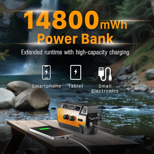 FosPower NOAA Emergency Weather Radio A3 14800mWh Portable Power Bank, AM/FM, USB/Solar/Hand Crank Charging, SOS Alarm & Flashlight for Indoor/Outdoor Emergency - Orange - color: 05 - Model A3 - Orange