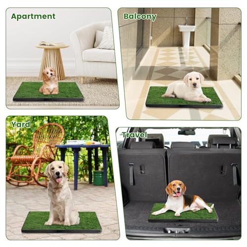 20 x 25 inches Dog Grass Pee Pads, 3-Layer Artificial Fake Grass Rug Pad for Puppy Potty, Washable Training Pad with Tray, Grass Mat for Dog Indoor Outdoor Use, Easy to Clean