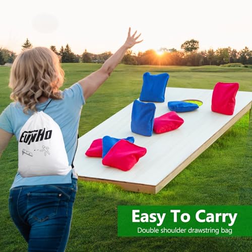 EunHo Cornhole Bags Set of 8 Regulation Size & Weight Corn Hole Bean Bags Official Professional All Weather for Tossing Game with Carry Case - color: Red/Blue