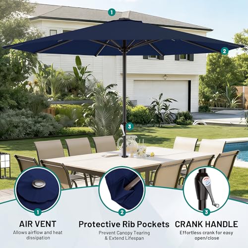 AreShark 12 FT Patio Umbrella for Outdoor, Outdoor Table Umbrella with Push Button Tilt and Crank, Outdoor Patio Umbrellas with 8 Sturdy Ribs, Patio Umbrellas for Market, Garden, Pool (Navy) - color: Navy, size: 12FT