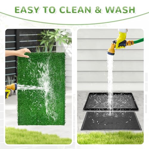 COZIWOW Dog Grass Pad with Tray, 30" x 20" Large Washable Indoor Grass Potty for Puppy Pee Poo Training, Reusable Pet Loo Toilet, 4 Layer System - size: L - 30x20x1.4 IN