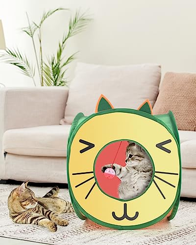 Bissap Pop Up Cat Cube, Collapsible Cat Hideouts Play House Peek Too Cat Cave Tent with 3 Holes for Indoor Outdoor Kittens Cats Puppies Rabbits Hideaway Bed Toy