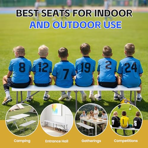ZENY 6ft Plastic Folding Bench, Portable Outdoor Bench for Picnic Camping Dining Party Garden, Soccer Multipurpose Entertaining Activities, White