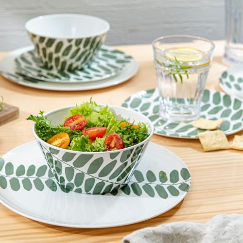 Bzyoo 12-Piece Melamine Dinnerware Set - Leaf | Lightweight, Durable, BPA-Free | Dishwasher Safe Dish Set for Indoor & Outdoor Use - Perfect for Camping, BBQs, Kids - color: Leaf Green