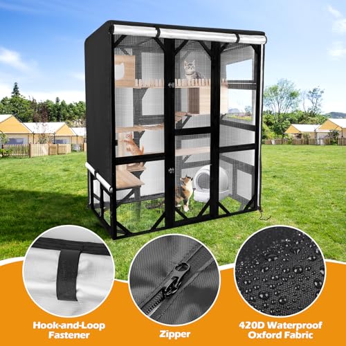 Catio Cover,65"L x 34.5"W x 74"H Cover for Catio Outdoor Cat Enclosure Waterproof, 420D Cat Cage Covers for FunXplore Large Catios, Outdoor Cats Enclosure Covers(Black)(Catios Not Included) - size: 65"Lx34.5"Wx74"H for FunXplore
