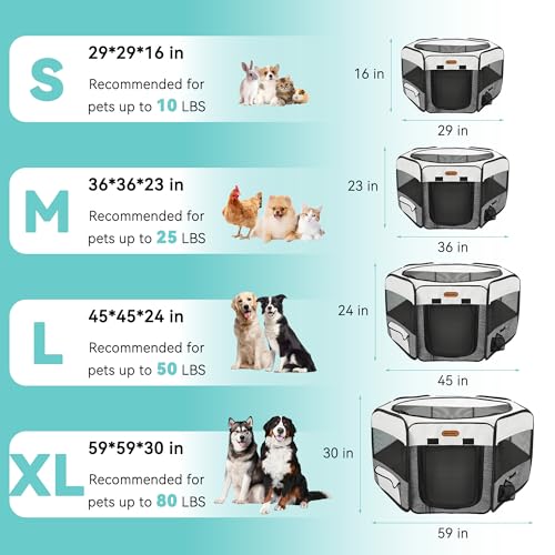 Seiyierr Dog Playpen, Portable Pet Play Pen Foldable Carrying Case, Puppy Pens Outsid for Small Cat Indoor/Outdoor, Removable Mesh Shade Cover - color: Grey, size: Extra Large