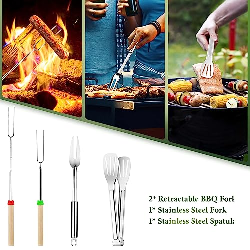 Camping Cooking Utensils Set, Stainless Steel Grill Tools, Camping BBQ Cookware Gear and Equipment for Travel Tenting RV Van Picnic Portable Kitchen Essentials Accessories - color: Green-13 PCS