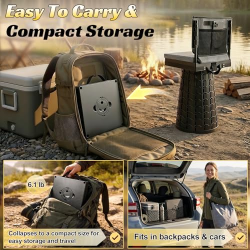 Upgraded Collapsible Stool with Backrest & Extra Thick Cushion,1000lbs Max Weight,Heavy Duty Portable Folding Outdoor Chair with Dual Storage Pockets,Telescoping Seat for Camping,Fishing & Travel,Yard