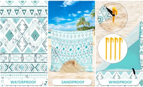 AISPARKY Beach Blanket Waterproof Sandproof Quick Drying Beach Mat Extra Large Outdoor Picnic Blanket for Travel Camping Hiking - color: Mzf-greenblack, size: 79" X 83"
