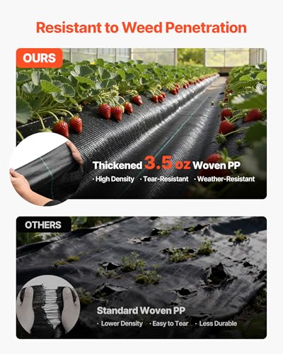 VEVOR Weed Barrier Fabric Heavy Duty, 13x115FT 3.5oz Landscape Fabric, Woven Weed Blocker Fabrics, Garden Fabrics Weeds Barrier, Weeds Control Ground Cover, Geotextile Webbing, Gardening Mat, Black - size: 13FT*115FT-3.5oz