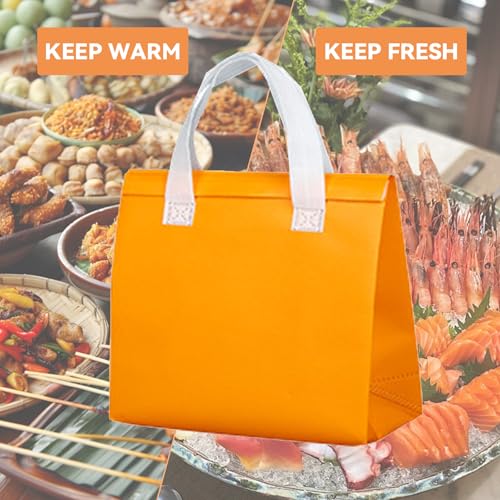 25 Pcs Insulated Take Away Bags Bulk - 6 x 9.5 x 10 Inch Thermal Insulation Cooler Bags for Hot and Cold Food Delivery (Orange) - color: Orange
