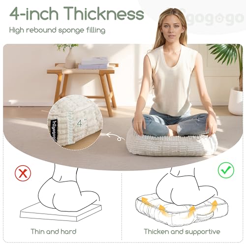 Washable Floor Pillow Cushion for Adults, Meditation Cushion Pillow, Removable Tufted Blended Corduroy Cover, Large Square Floor Sitting for Tatami Living Room or Yoga, 2Pack, Machine Washable - color: Square Beige, size: 4" Thick(Pack of 2)