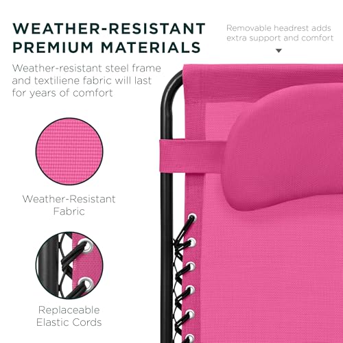 Best Choice Products Oversized Zero Gravity Chair, Folding Outdoor Patio Lounge Recliner w/Cup Holder Accessory Tray, Pillow - Hot Pink/Black - color: Hot Pink/Black