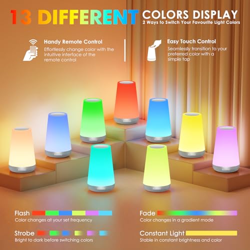 Auxmir Rechargeable LED Night Light, Touch & Remote Control Bedside Lamp with 13 Colors, 5 Brightness Levels, Portable Table Lamp for Kids Baby Nursery, Bedroom, Bathroom, Camping, Silver - color: Silver