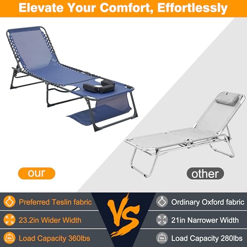 Face Down Chaise Lounge Chair Set of 2, 5-Position Adjustable Sunbathing, Foldable Tanning Chair with Face& Arm Holes, Outdoor Recliner Chair for Pool, Beach, Patio, Lawn (Dark Blue, 2 Pcs) - color: Navy Blue&hole