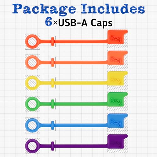 Cozy USB Caps Covers/Tether for USB A Cable with Dust Protection, Protects During Travel, Portable, Designed by Cozy (USB A Multi) - color: USB-A (2) - MULTI