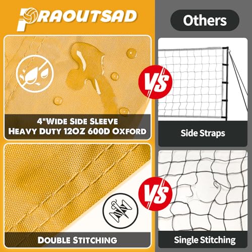 Heavy Duty Volleyball Net for Backyard, Professional Portable Outdoor Volleyball Net Set with Adjustable Aluminum Poles, Winch System, Anti-Sag Design, Carrying Bag for Beach and Grass - color: yellow