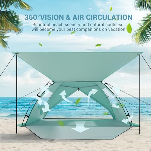 Elegear CumbreX™ Beach Tent Sun Shelter with Canopy, 4-5 Person Pop Up Beach Tent, Easy Setup UPF 50+ UV Protection Portable Lightweight Double Silver Coating Cabana Sun Shade Shelter - Green - color: Green, size: 4-5 Person