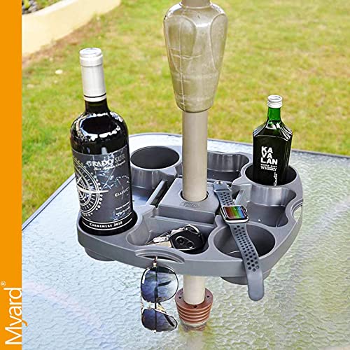 Myard 15'' Pro Universal Beach Umbrella Table Tray with Tablet Slots, Earpod Holds, Drink Holders, Snack Grooves, Phone Slots, Sunglasses Holes, Small Bag Hangers for Beach, Swimming Pool (White) - color: White