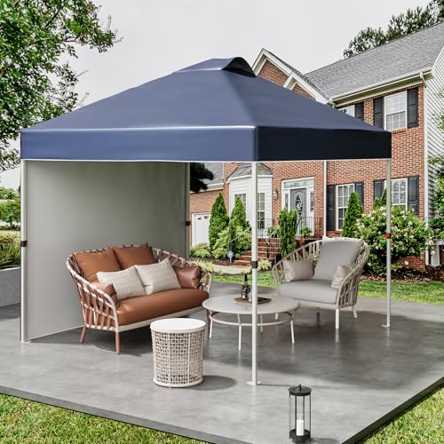 10x10 Ft Pop Up Canopy Tent with 1 Sidewall, Instant Portable Shelter with Vented Roof and Wheeled Carry Bag, Outdoor Sun Shade for Beach, Camping, Patio, Bonus 4 Canopy Sand Bags, Navy Blue - color: Navy Blue, size: 1 Side Wall