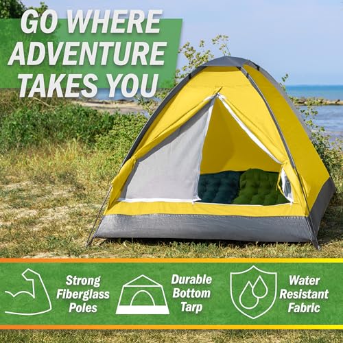 2 Person Camping Tent with Rain Fly and Carrying Bag – Lightweight Outdoor Pop Up Tents for Camping Essentials, Music Festivals, Backpacking, Hiking, or Beach Shelter by Wakeman Outdoors - color: Yellow