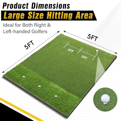 Dual-Turf Golf Mat 31mm: 6x4ft/5X5ft Extra Large Golf Hitting Mats Practice Outdoor Indoor, High-Density Artificial Turf Matt for Garage Simulator Chipping Driving Training, Ideal Gifts for Men Dad - style: 5'X5' XX-Large-31mm