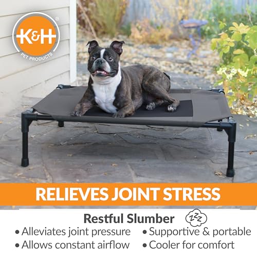 K&H Pet Products Outdoor Elevated Dog Cot, Breathable Cooling Elevated Cot Hammock Pet Bed for Medium Dogs, Washable Mesh Cover, Raised Metal Frame, Collapsible, Portable - Medium 32 X 25in Charcoal - color: Charcoal/Black Mesh, size: Medium 32"l X 25"w