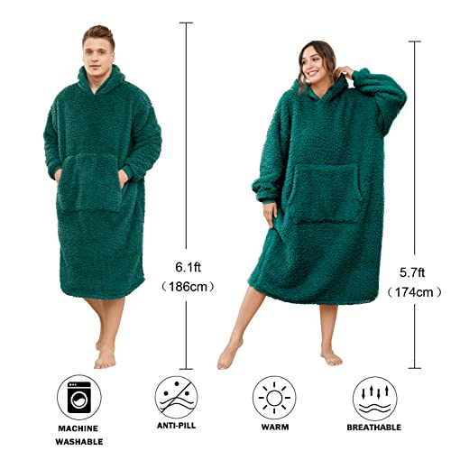 Oversized Sherpa Wearable Blanket Hoodie for Women Men,Long Comfortable Sherpa Blanket Sweatshirt Shaggy Pullover Plush Warm Cozy Blanket One Size Fits All Malachite - color: Malachite