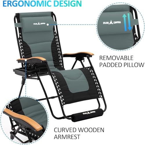 Amopatio Foldable Zero Gravity Chair, Oversized Outdoor Reclining Chair, 500LB Weight Capacity XLPatio Recliner with 0-170° Adjustable Backrest, Heavy Duty Lounge Chair with Cup Holder - color: Grey, style: 29in-2pcs