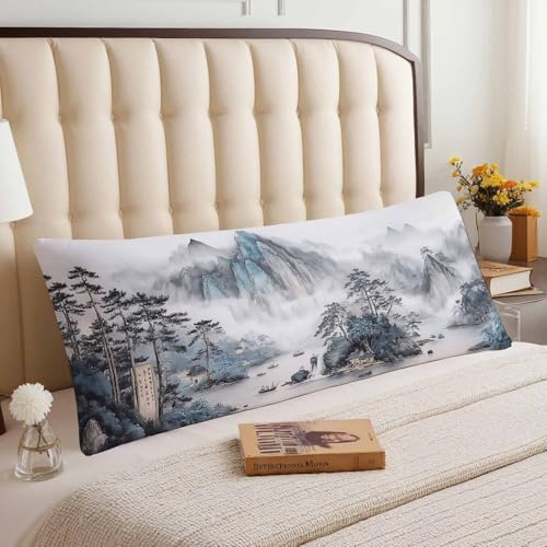 Japanese Landscapes Body Pillow Cover Japanese Mountain Painting Decorative Body Pillow Covers Long Pillow Cushion Case Zipper Body Pillowcase for Bedding,Couch,Home 20"X54" - color: Japanese Landscapes, size: 54" x 20" (Pack of 1)
