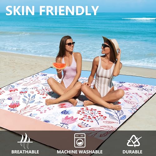 AISPARKY Beach Blanket Waterproof Sandproof Quick Drying Beach Mat Extra Large Outdoor Picnic Blanket for Travel Camping Hiking - color: Floral, size: 79" X 83"