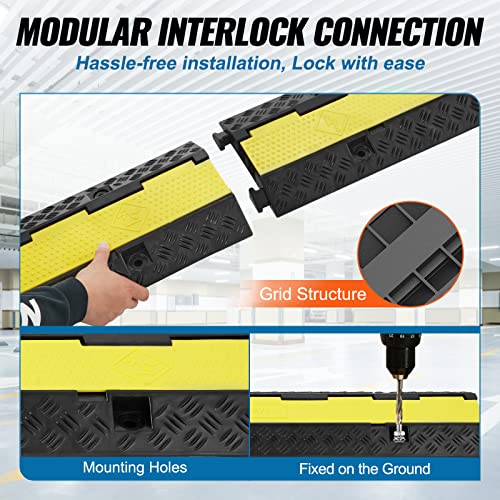 VEVOR 3 PCs 2 Channel Rubber Cable Protector Ramp, 12000 lbs/axle Capacity Heavy Duty Hose Wire Cover Ramp Driveway, Traffic Speed Bump w/Flip-Open Top Cover & 50 ft Warning Tape, for Indoor&Outdoor - style: 2 Channel-3PCs