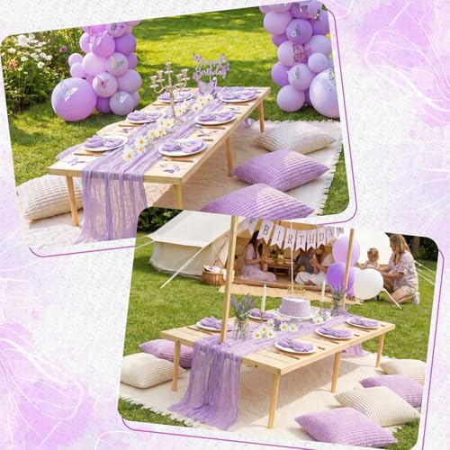 Beeveer 91 x 71 Extra Large Outdoor Boho Picnic Blanket with Purple Table Runner, 6 Throw Pillow Covers 6 Napkins Woven Cotton Yarn Oversize Beach Blanket Washable Picnic Camp Wedding - color: Purple