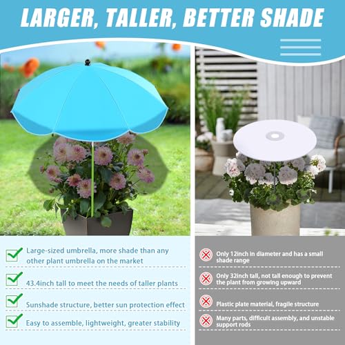 Axcoix 2 Pack Upgraded Plant Umbrellas for Outdoor Plants, 26" Larger Garden Plant Umbrella Shade with Adjustable Angle, 43.4" Higher Sun Shade for Plants, Potted Plant, Garden Beds (Pink & Blue) - color: 2 Pack-1Pink 1Blue