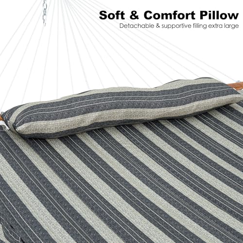 GAFETE Hammock 2 Person Quilted Fabric Hammocks for Outside, Double 12ft Hammocks with Spreader Bar, Large Removable Pillow, Storage Bag, Carabiners, Max 475 lbs Capacity (Mountain Mist Gray) - color: Mountain Mist Gray