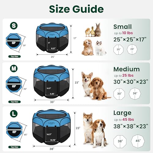 Love's cabin Pet Puppy Dog Playpen, Medium Dog Tent Crates Cage Indoor/Outdoor, Portable Playpen for Cat, Foldable Pop Up Dog Kennel Playpen with Carring Case, Removable Zipper Top, Blue - color: Blue, size: 30.0"L x 30.0"W x 23.0"H