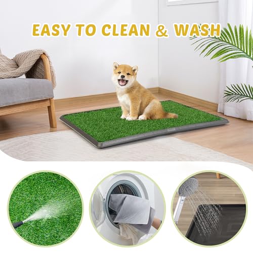 COZIWOW Dog Grass Pad with Tray, 30" x 20" Large Washable Indoor Grass Potty for Puppy Pee Poo Training, Reusable Pet Loo Toilet, 4 Layer System - size: L - 30x20x1.4 IN