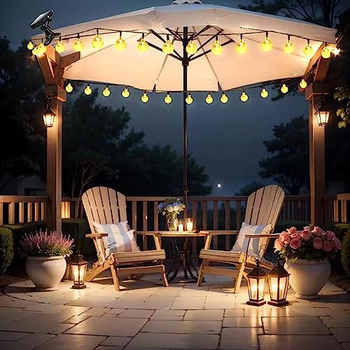 POOCCI Solar Umbrella Lights Crystal String Lights Solar Powered Waterproof 60 LED Patio Umbrella Lights 8 Lighting Modes Fairy Lights Outdoor for Garden Yard Beach Party Wedding Decor(Warm-White)